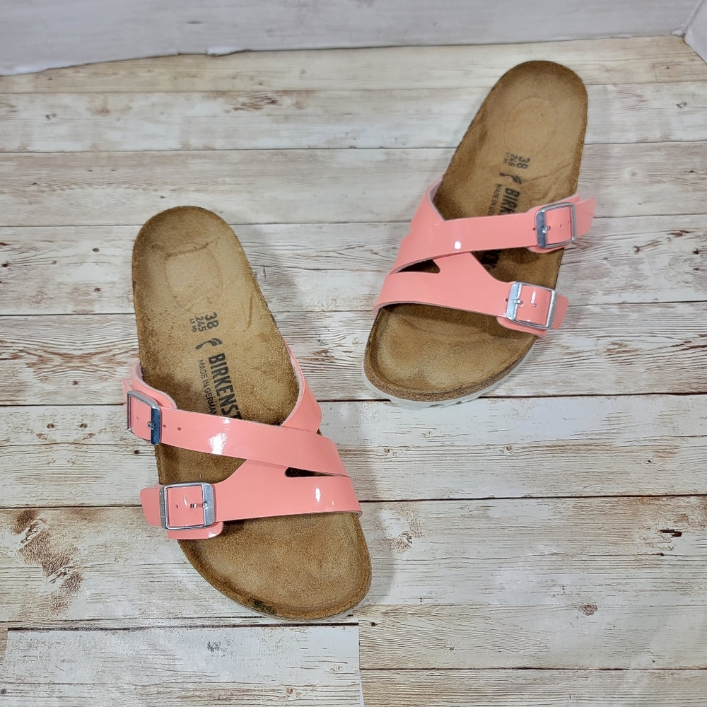 Birkenstock Birko-Flor Yao Balance Patent Coral Peach Sandals EUR 38 US 7 - Picture 11 of 11